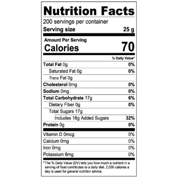 Passion Fruit Syrup with pulp Nutrition Label