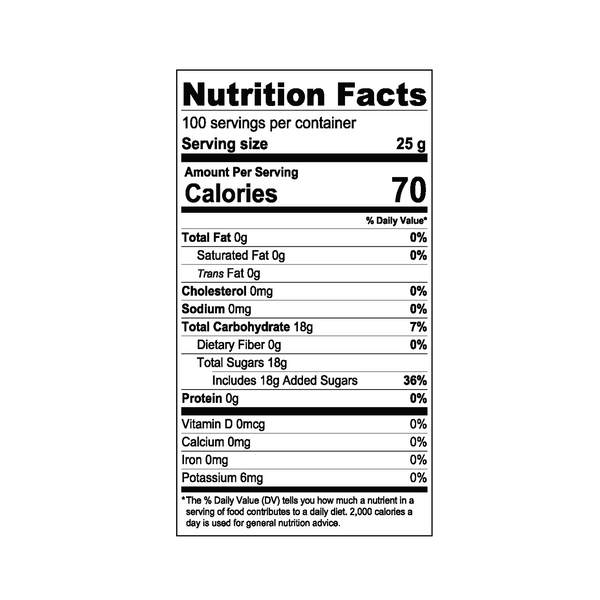 Nutrition Facts Label for Kumquat Lemon Syrup