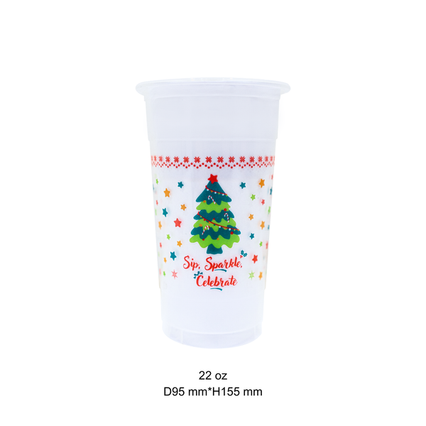Holiday themed Cup with Christmas Tree Image and caption: Sip. sparkle Celebrate written in red view 4
