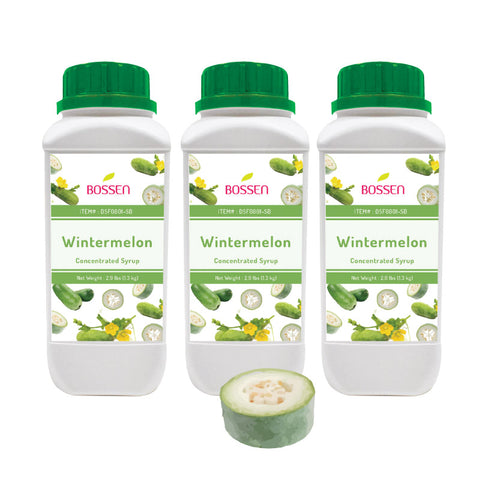 Wintermelon Syrup - 3 bottles placed with fruit
