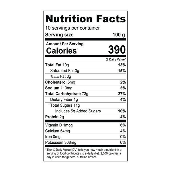 Taro Grade A Powder Nutrition Facts