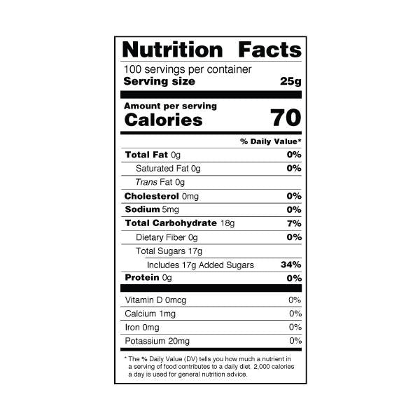 Kiwi Syrup Nutrition Label