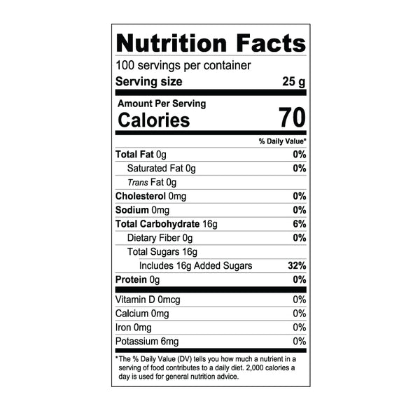 Kumquat Syrup Nutrition Label