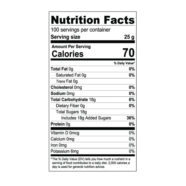 Lavender Syrup Nutrition Label