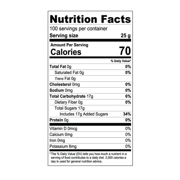 Orange Syrup Nutrition Label