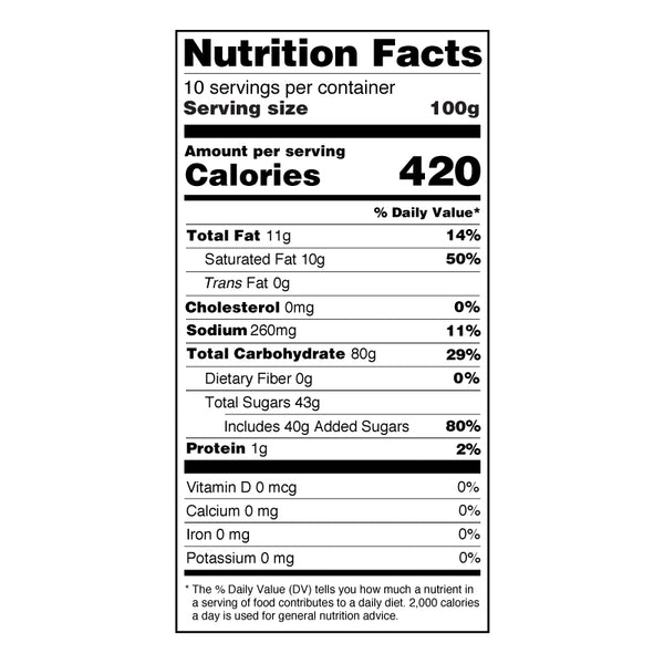 Milk Snow Ice Powder nutrition label