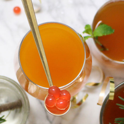 Sparkling Mango Green Tea with Pom Boba
