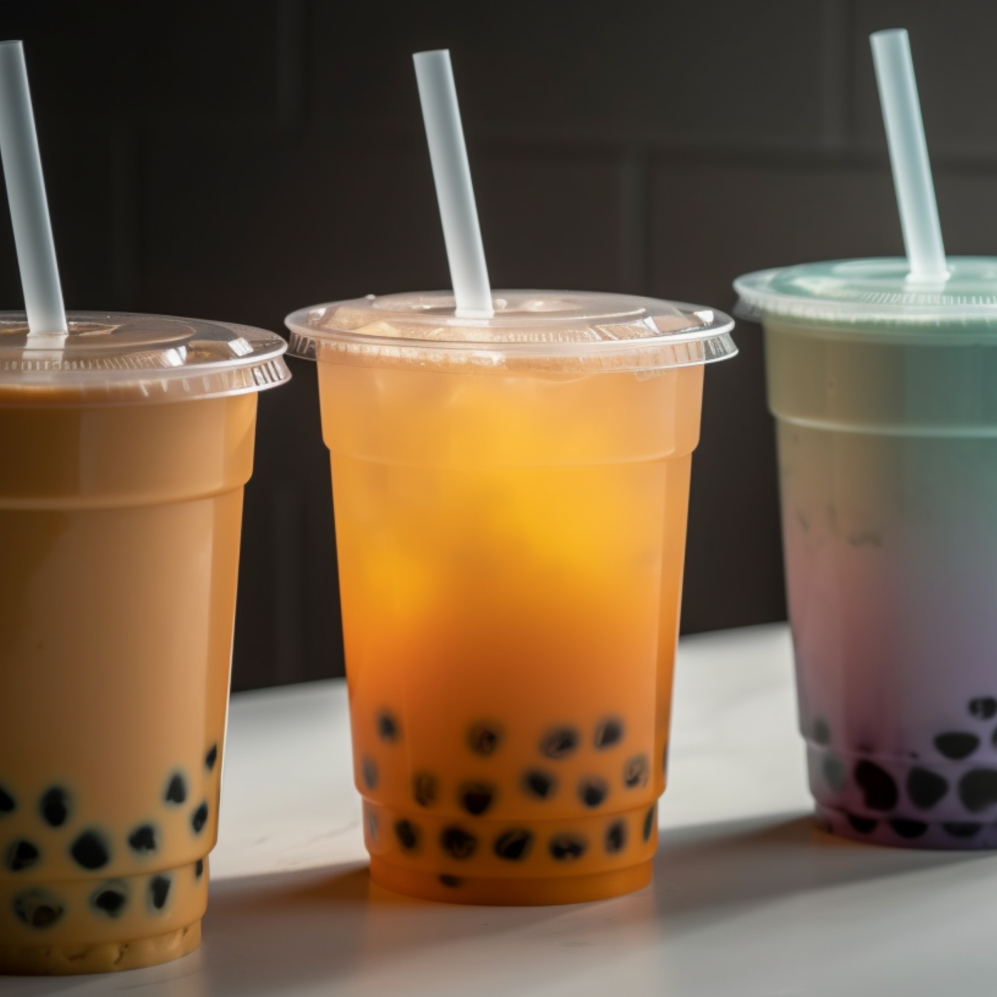 Bubble Tea Drink placed on an off white counter