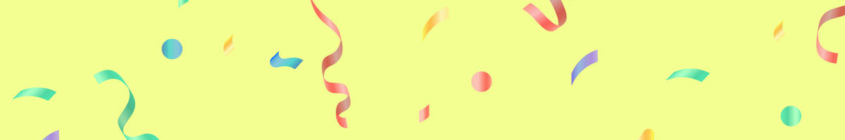 Yellow background with celebratory colorful ribbons