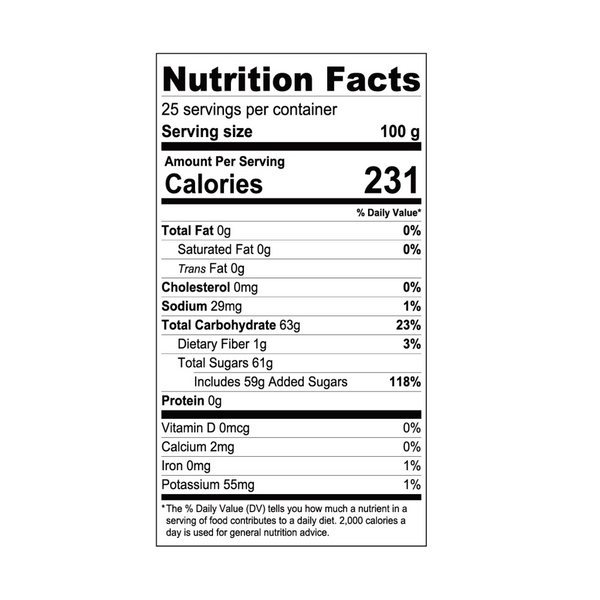 Nutrition facts label for a food product with detailed calorie and ingredient information.