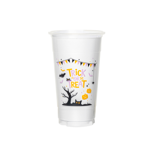 Halloween themed cup with words Trick or Treat view 2