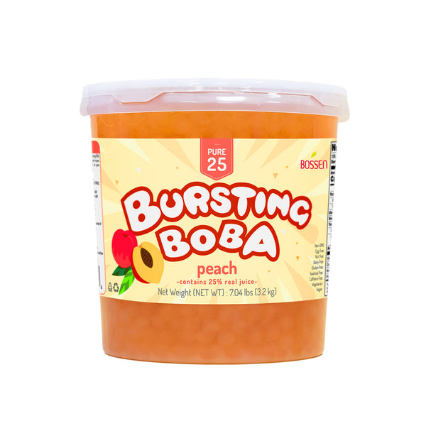 Tub of Bossen Peach Bursting Boba on a white background view 1