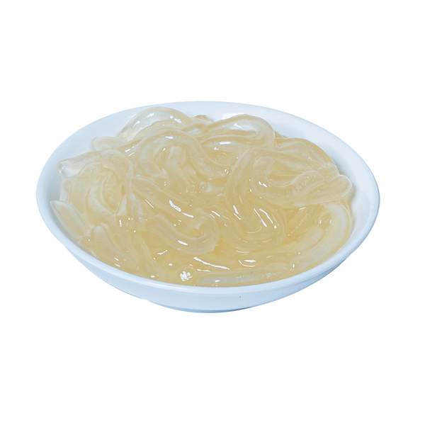 White bowl filled with Prepared QQ tapioca on a white background view 5