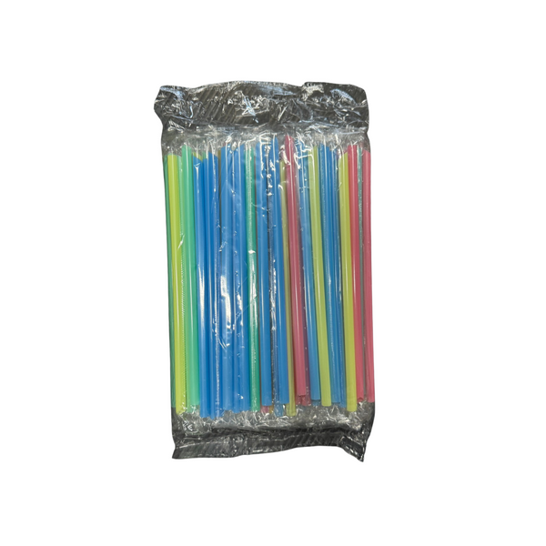 Pack of colorful straws in a clear plastic bag on a white background view 4
