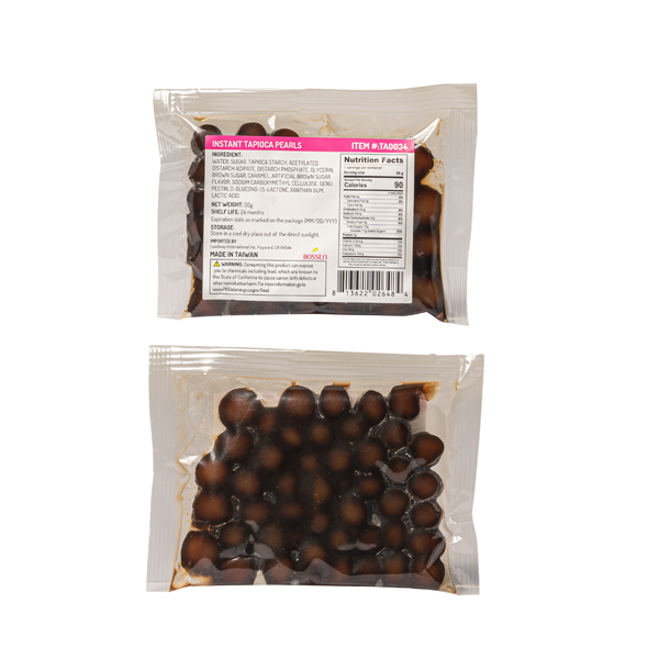 Two packages of instant tapioca pearls with visible labels on a white background view 1