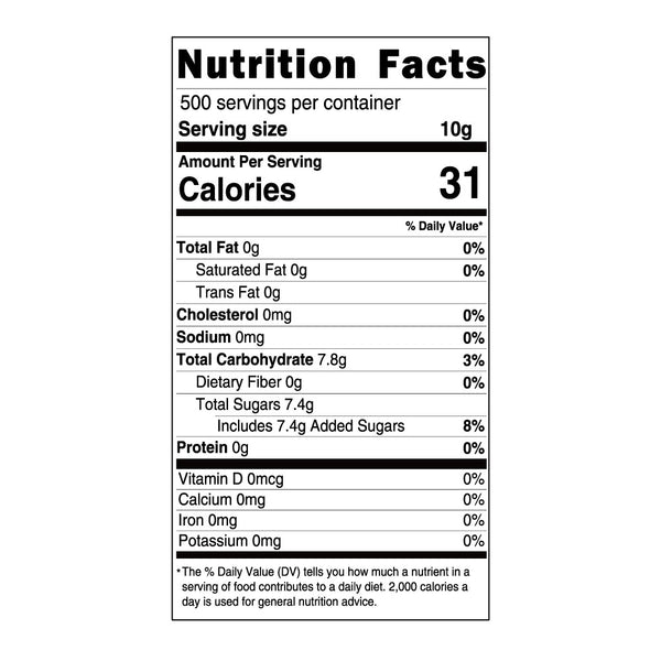Cane Sugar Syrup Nutrition Label