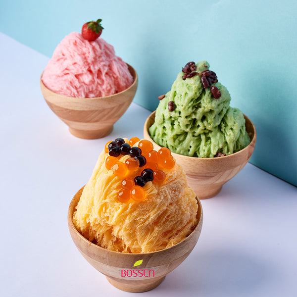 Mango Snow Ice with Matcha & Strawberry snow ice in background view 4