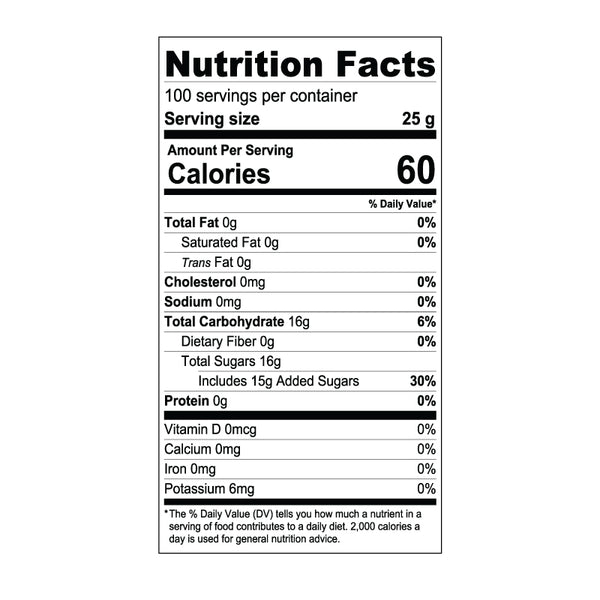 Grapefruit Syrup Nutrition Label