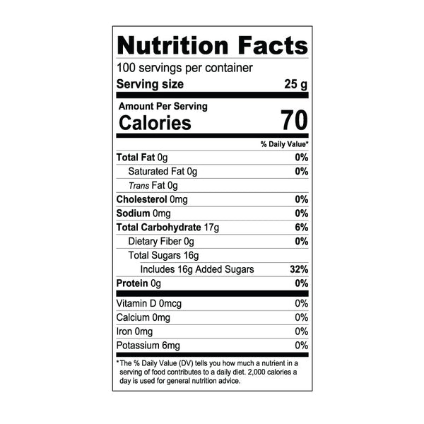 Mango Syrup - Pulp Nutrition Label