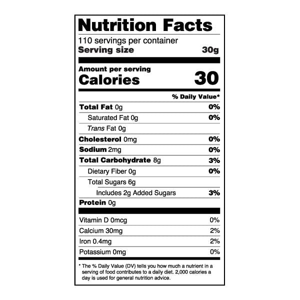 Green Apple Bursting Boba® Pure25 Boba nutrition label - Bossen