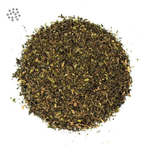 Ground High Mountain Oolong Tea Leaves closeup