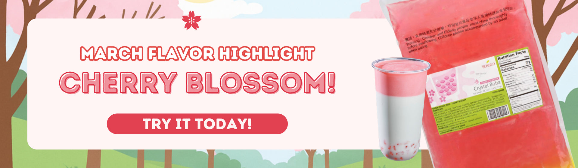 March Flavor Highlight - Cherry Blossom Crystal Boba. Try it today!